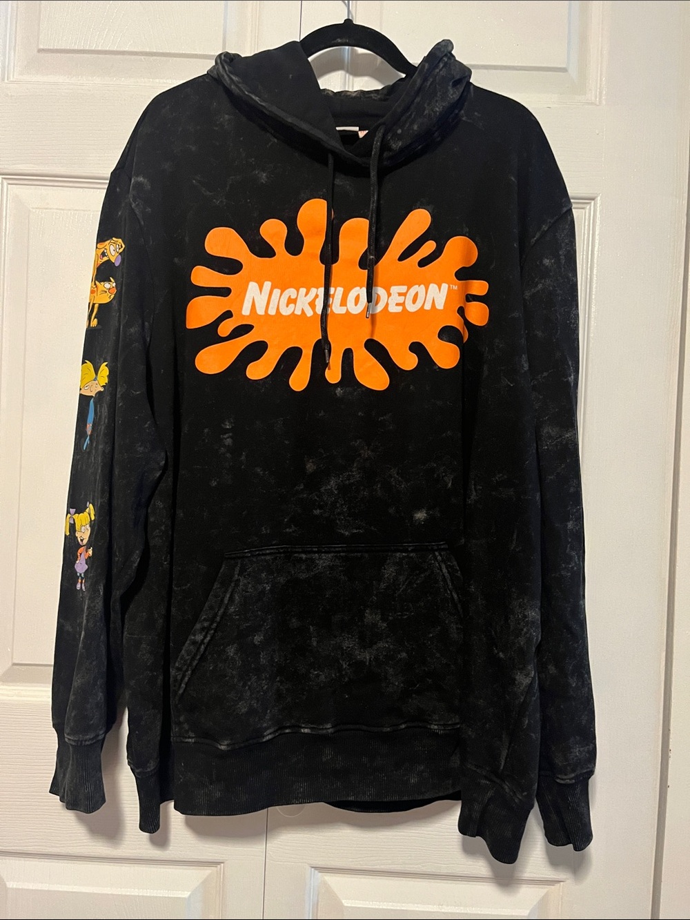 Nickelodeon Black Hoodie with Orange Splash Logo 3 Characters on each Sleeve